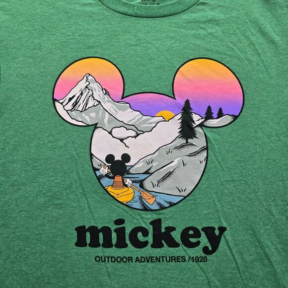 Disney Mickey Mouse Tshirt Mens Large Green Short Sleeve Outdoor Adventures - Picture 2 of 7